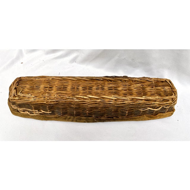 Wood Vintage French Woven Wicker Bread Basket W/Grain Sack Lining For Sale - Image 7 of 12