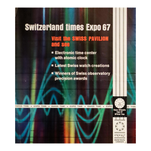 1967 Original Expo 67 Poster - Switzerland Times, Visit the Swiss Pavilion - Atomic Clock