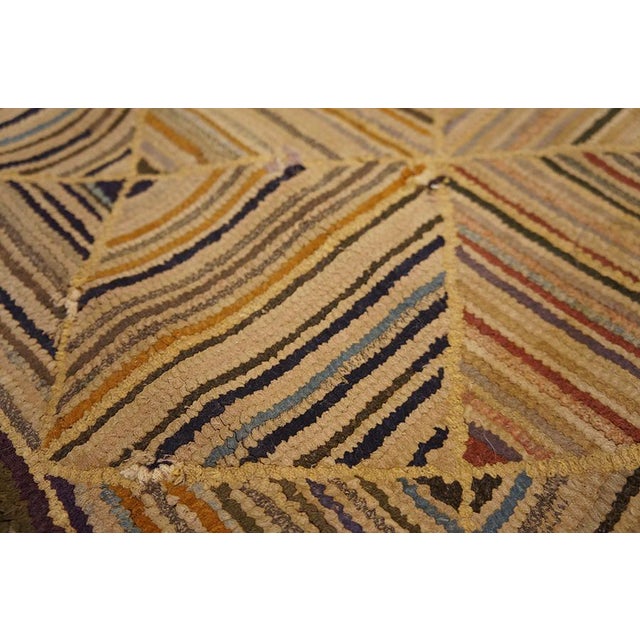 1890s Camel Log Cabin Folk Art American Hooked Rug 4' 5' 'X 4' 5'' Wowen Wool Carpet For Sale - Image 10 of 13