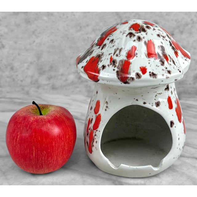A Retro Studio Pottery Mushroom Drip Glazed Ashtray, c.1972 - White Ceramic with an Attractive Red Drip Glaze - Perforated...