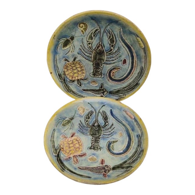 Pair of 19th Century French Majolica Palissy Platters For Sale
