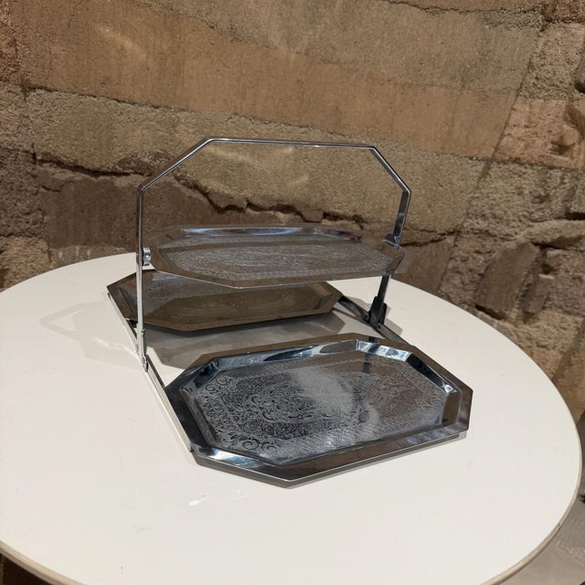 Chase Art Deco Chrome Triple-Tier Folding Snack Tray Fb Plated For Sale - Image 11 of 13
