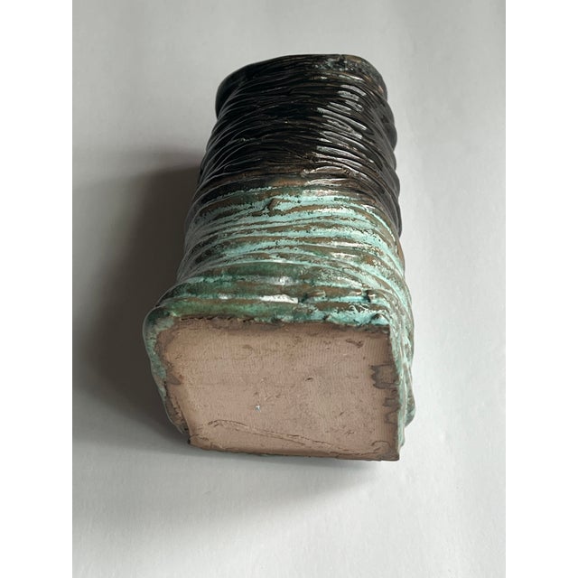 Handmade Pottery Sculptural Vase Brown and Jade Green For Sale - Image 4 of 4