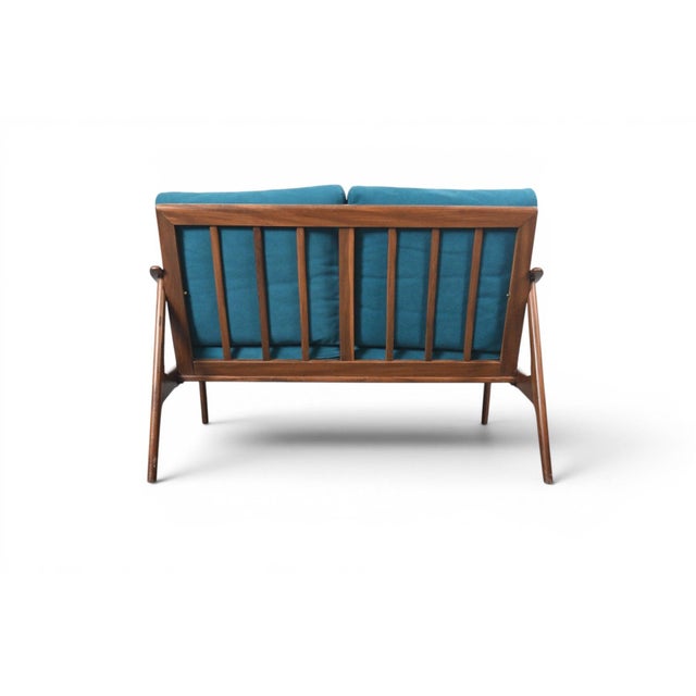 1960s Vintage Teak Framed Loveseat With Jewel Toned Cushions For Sale - Image 9 of 9