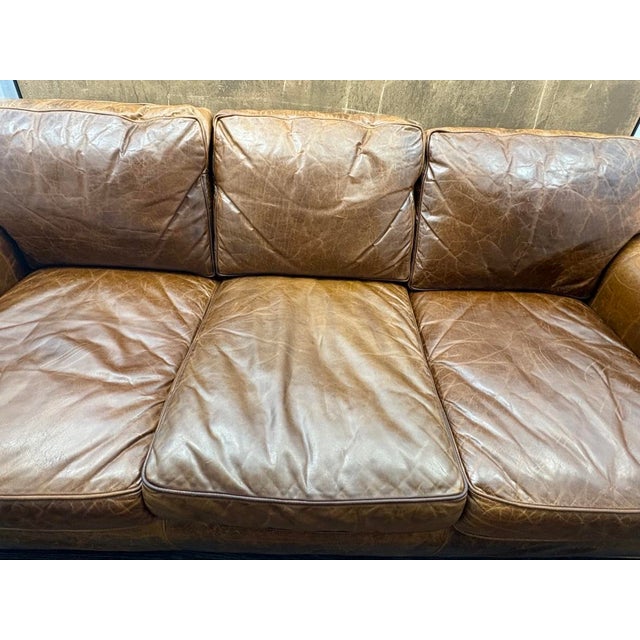 Rh Original Lancaster Leather 3-Cushion Sofa – 7' Petite 38"d | Italian Brompton Cocoa | Down-Feather | Pre-Owned For Sale - Image 9 of 18