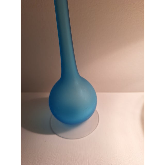 1960s 1960s Carlo Moretti for Rosenthal-Netter Murano 10" Sky Blue Frosted Satin Glass Vase For Sale - Image 5 of 5