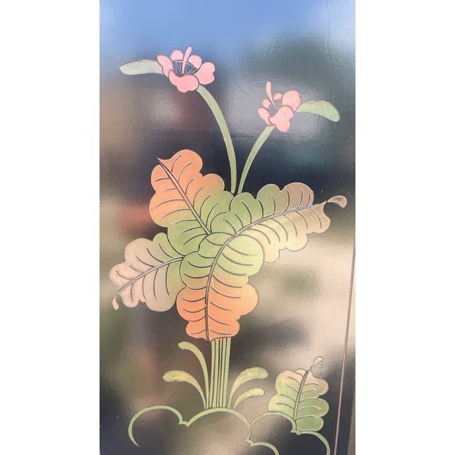 Vintage Chinoiserie Four-Panel Phoenix Folding Screen With Silver-Tone Ground For Sale - Image 12 of 15