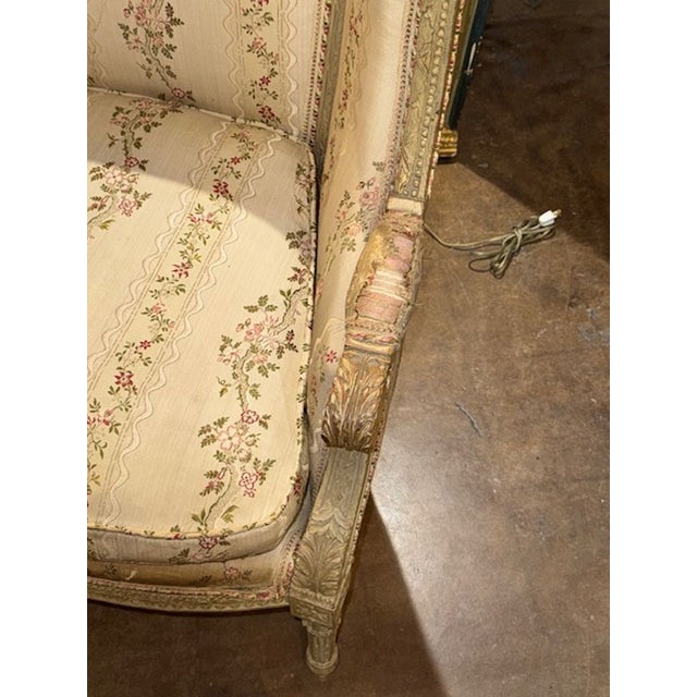 Cream Pair of 19th Century French Carved and Painted Louis XVI Bergeres For Sale - Image 8 of 9