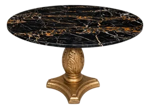 Vintage Black & Gold Marble Coffee Table With Gilt Pedestal Base – Hollywood Regency / MCM