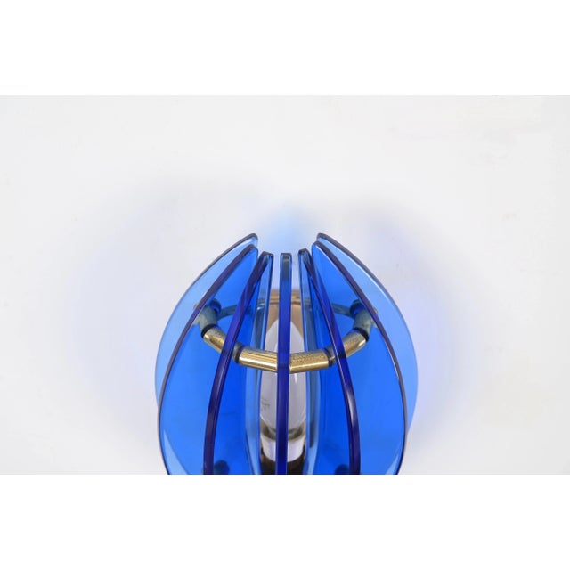 1970s Brass and Blue Murano Glass Wall Sconce attributed to Galvorame, Italy, 1970s For Sale - Image 5 of 12
