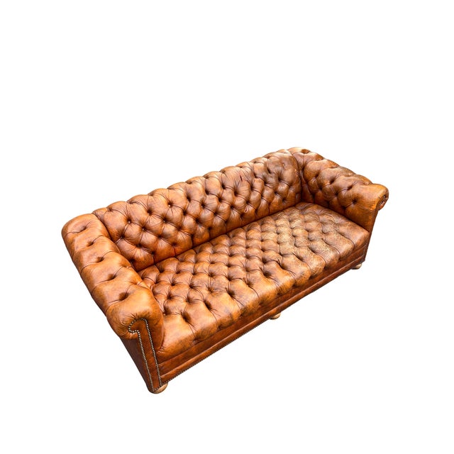 Vintage Tufted Chesterfield Leather Sofa Seating in English Traditional Style For Sale - Image 12 of 12