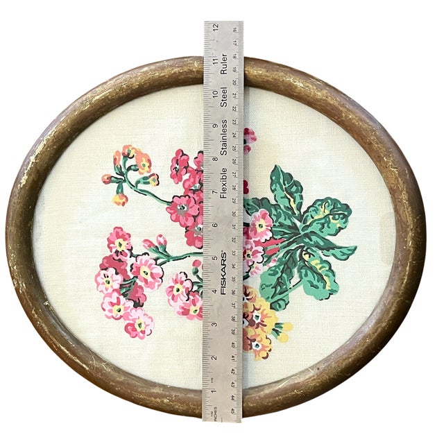 Wood Antique Oval Framed Hand-Painted Geranium Study on Linen For Sale - Image 7 of 10