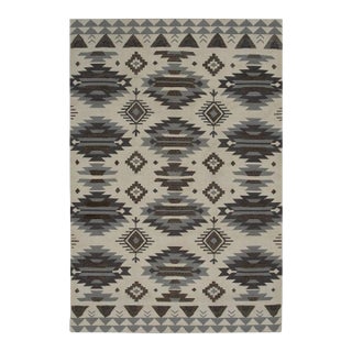 6x9 Ivory Flat Weave Wool Stacked Aztec Motifs Classic Traditional Carpet Rug For Sale