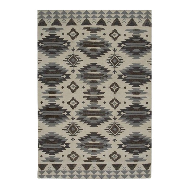 6x9 Ivory Flat Weave Wool Stacked Aztec Motifs Classic Traditional Carpet Rug For Sale