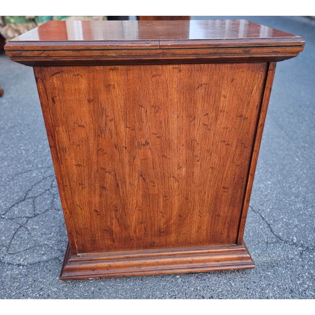 Drexel Brass Mount Fruitwood Fold-Top Mini Bar With French Doors For Sale - Image 11 of 11