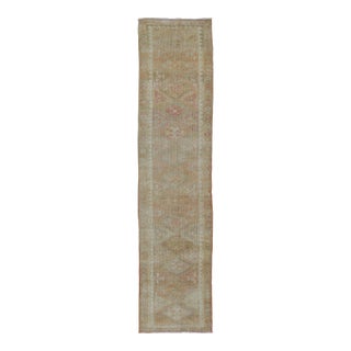 Vintage Turkish Oushak Runner in Faded Peach, Soft Taupe, and Pale Blue For Sale