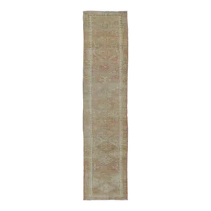 Vintage Turkish Oushak Runner in Faded Peach, Soft Taupe, and Pale Blue