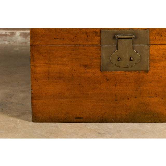 19th Century Oak Blanket Chest with Brass Hardware and Lateral Handles For Sale - Image 9 of 12