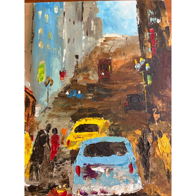 Abstract Mid 20th Century San Francisco Cable Car on Hill – Textural Abstract Oil Painting on Canvas Panel, 20x16. Unsigned and Unframed For Sale - Image 3 of 8