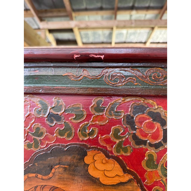 Auburn Vintage Tibetan Polychrome Painted Cabinet With Animal and Floral Panels For Sale - Image 8 of 12