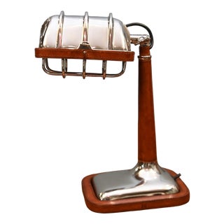 Art Deco Chrome and Leather Desk Lamp For Sale
