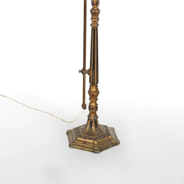 Antique Arts & Crafts Polychromed Gilt Bronze Adjustable Bridge Lamp C1930 Measures - 56 1/2" x 15 1/5" x 24" An example...