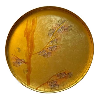 Final Markdown! Antique Stamped Hand Painted Japanese Gold Gilt Round Lacquer Tray For Sale