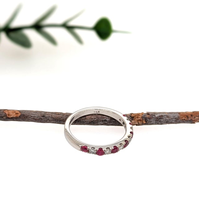 2020s Fine Round Ruby and Diamond Band in Solid 14k White Gold - Halfway Band, Size 6.75 For Sale - Image 5 of 6