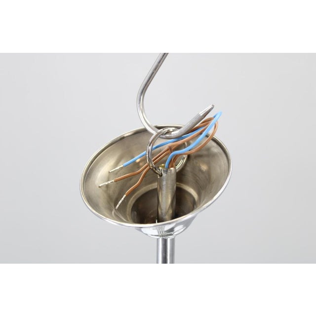 Metal Art Deco Six-Light Chandelier in Brass and Opaline Glass, 1940s For Sale - Image 7 of 11