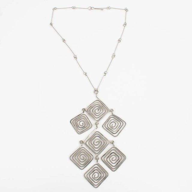 Mid-Century Modern Mid Century Space Age Chrome Modernist Wire Necklace with Geometric Medallion For Sale - Image 3 of 8