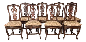Set of Eight Italian Fruitwood Provincial Dining Chairs, Circa 1920