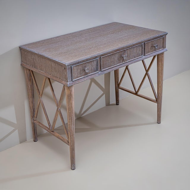 Pair of Mid-Century Modern Desks in Limed Oak, Lattice Design, 1950s For Sale - Image 9 of 14