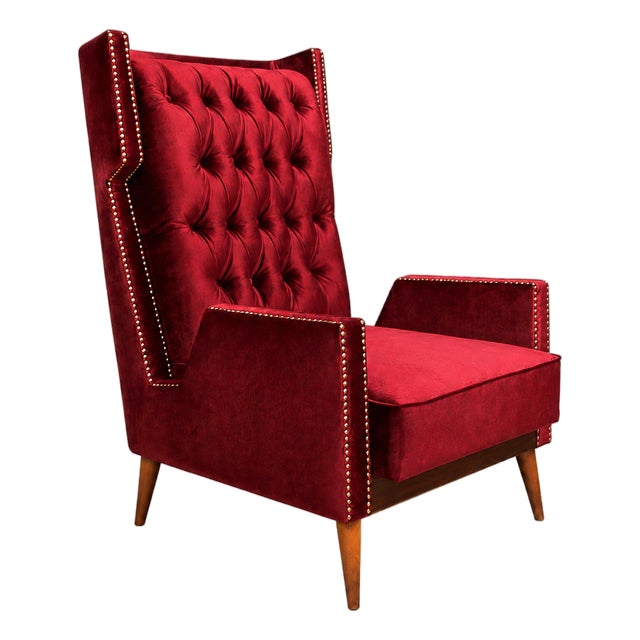 Giuseppe Scapinelli Armchair in Hardwood & Ruby Cotton Velvet, Brazil, 1956 For Sale