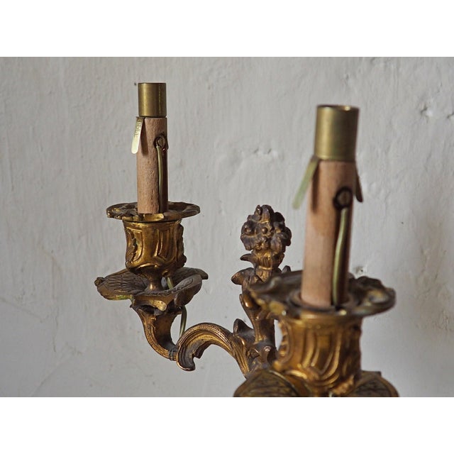Antique Victorian Rococo Revival French Bronze Harpist Candelabra Table Lamp, 1870s For Sale - Image 14 of 18
