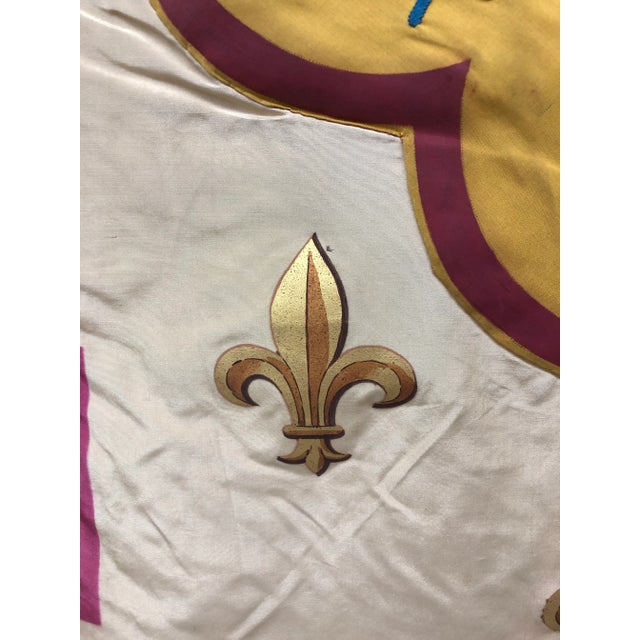 Antique French Hand-Decorated Silk Wall Flag For Sale - Image 4 of 12