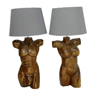 Sculptural Solid Wood Torso Lamps, 1970s, Set of 2 For Sale