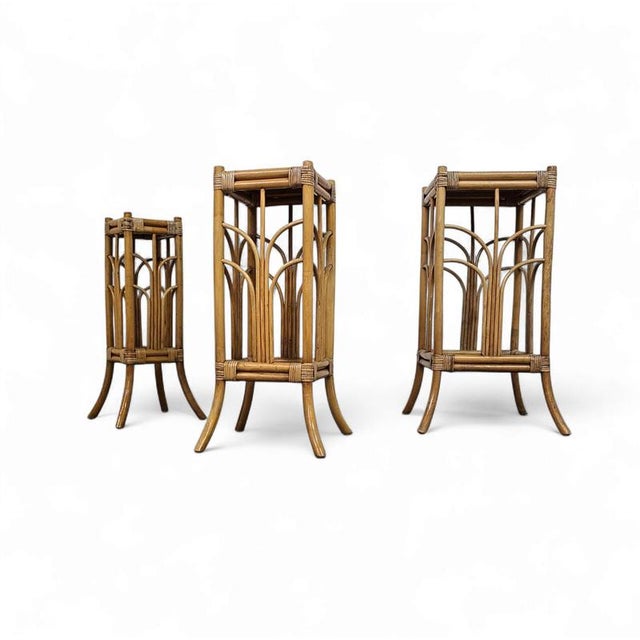 Wood Bamboo Nesting Plant Stands, 1970s, Set of 3 For Sale - Image 7 of 16