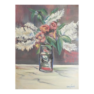 Mid 20th Century Pink and White Floral Still Life Painting For Sale