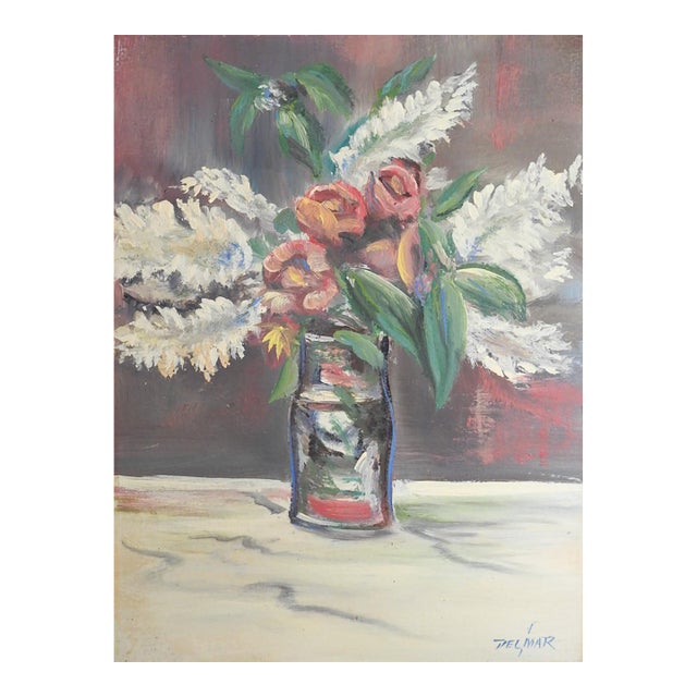 Mid 20th Century Pink and White Floral Still Life Painting For Sale
