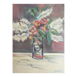 Mid 20th Century Pink and White Floral Still Life Painting