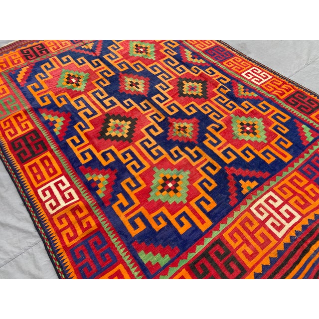 Rustic Maimana Kilim Area Rug, Handwoven Wool, 7x10, Indigo & Orange For Sale - Image 3 of 12