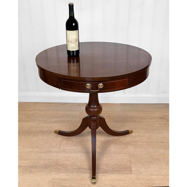 - Mid 20th Century Round Drum Table - Mfg by Mersman - Mahogany Veneered with an Original Deep Satin Finish - Round Drum...