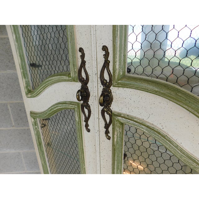 Hekman Furniture Hekman French Country Style Alabaster Lime Green Lighted Curio Cabinets- A Pair For Sale - Image 4 of 18