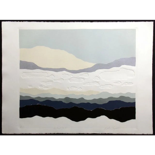 Unframed abstracted landscape limited edition collagraph etching art print on paper. by American artist Martha Slaymaker....