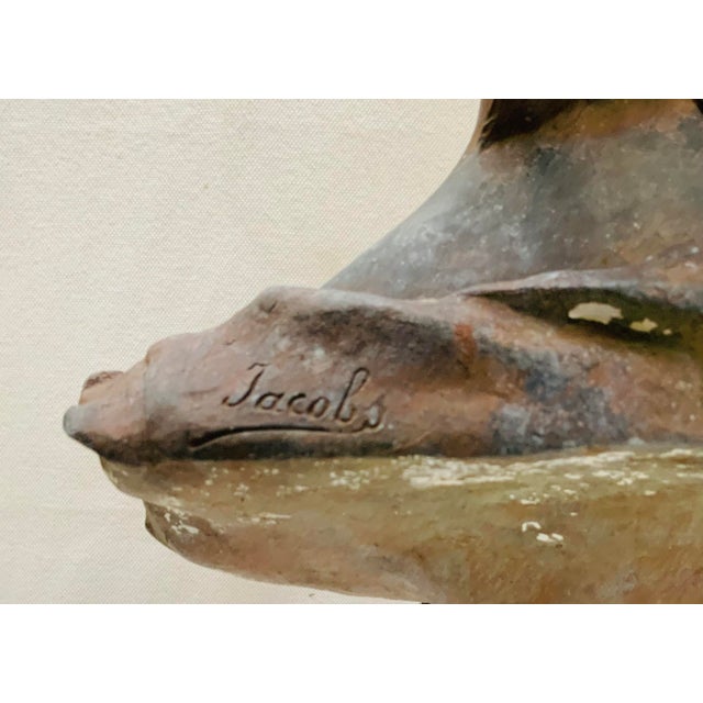 Late 19th Century Antique French Art Nouveau Cast Iron Bust of a Bonneted Coquette, Signed Jacobs For Sale - Image 5 of 9