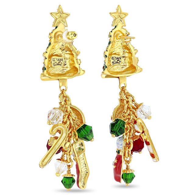 Green Ritzy Couture DeLuxe Christmas Tree Earrings Holiday Charm 22k Gold Plated, A Pair For Sale - Image 8 of 10