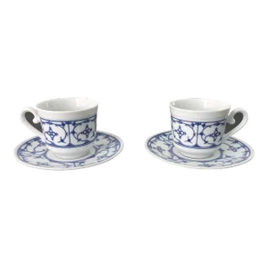 Bareuther & Co Waldsassen Bth60 Blue Geo Demitasse Cup and Saucer - 2 Sets