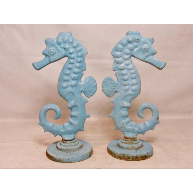 Figurative Pair of Vintage English Cast Iron Seahorses For Sale - Image 3 of 17