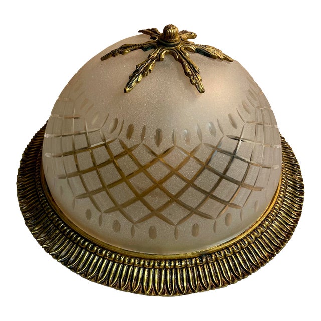 Gilt Bronze & Cut Glass Flush Mount Chandelier For Sale