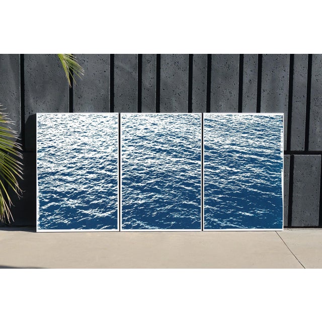 This is an exclusive handprinted limited edition cyanotype. This gorgeous triptych is called "Bright Seascape in Capri"...